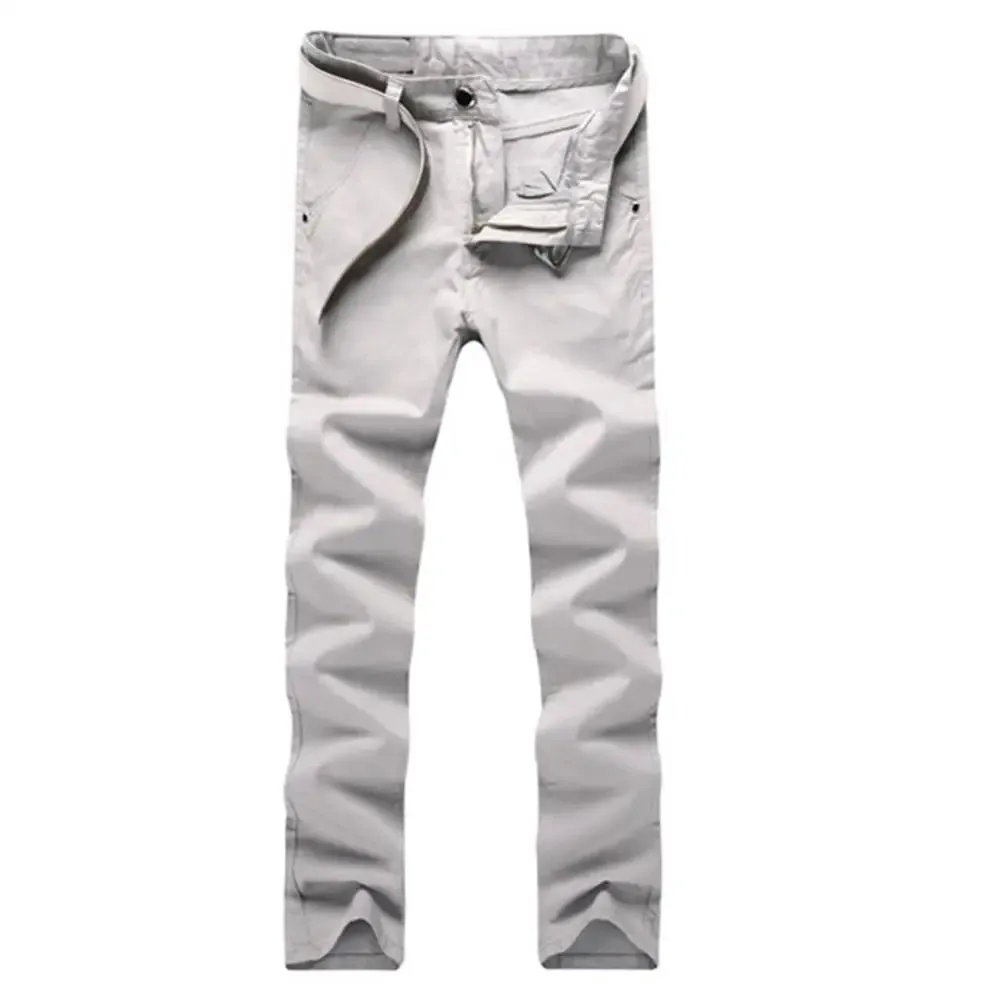 Casual Men Pants Autumn New Solid Color Button Cotton Straight Long Pants Pockets Business Trousers Fashion Male Plus Size Pants