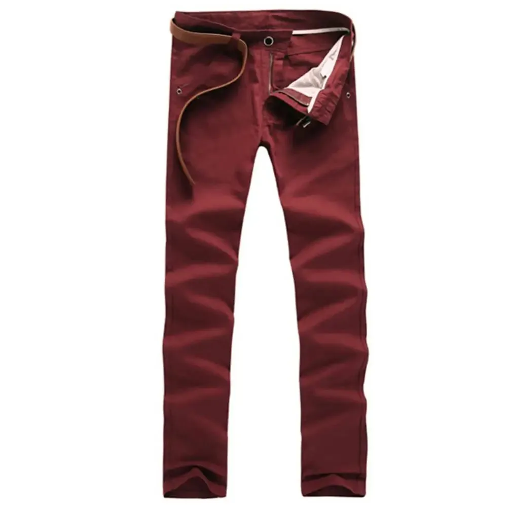 Casual Men Pants Autumn New Solid Color Button Cotton Straight Long Pants Pockets Business Trousers Fashion Male Plus Size Pants