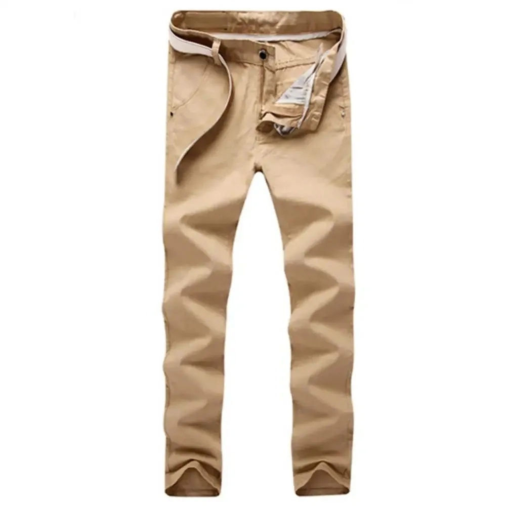 Casual Men Pants Autumn New Solid Color Button Cotton Straight Long Pants Pockets Business Trousers Fashion Male Plus Size Pants