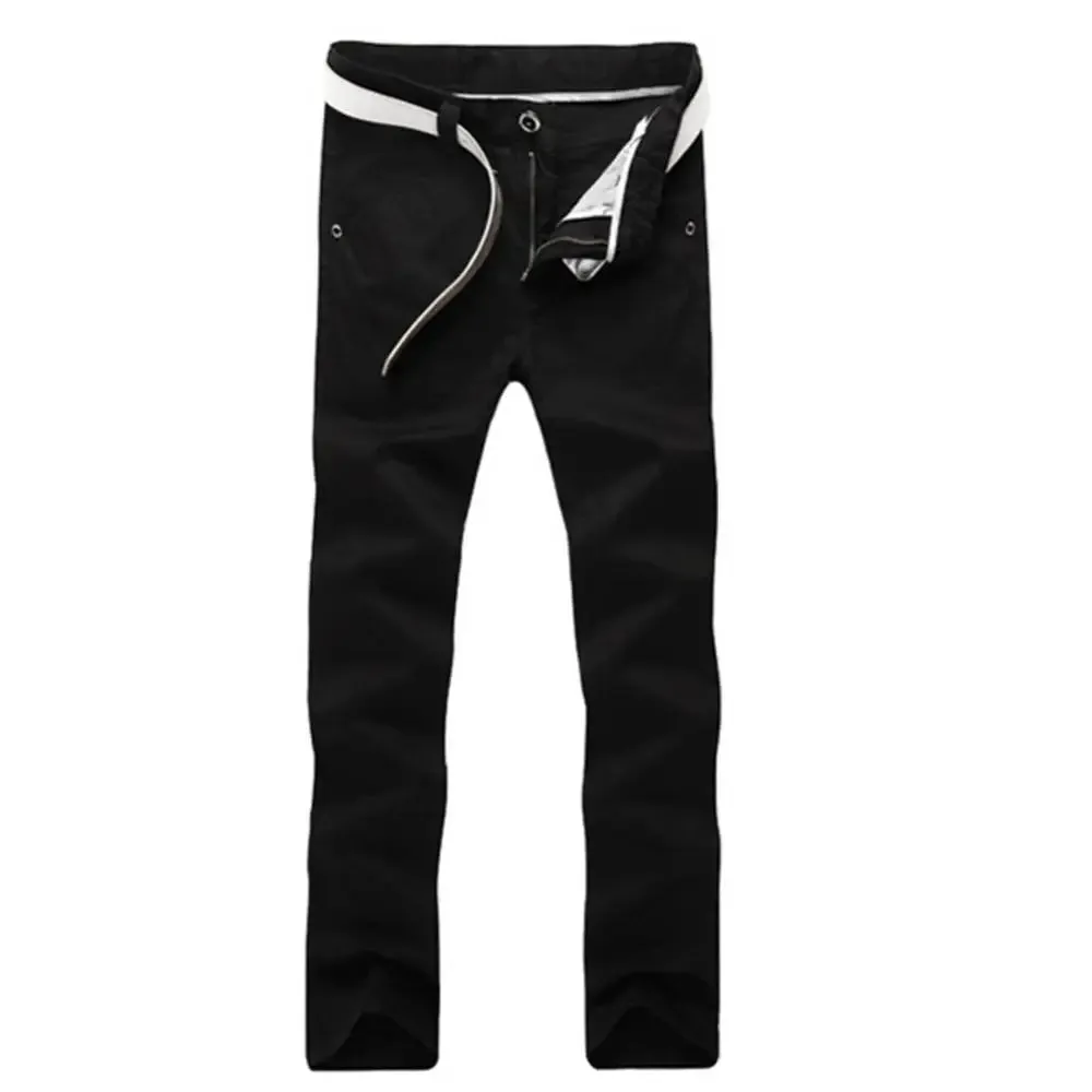 Casual Men Pants Autumn New Solid Color Button Cotton Straight Long Pants Pockets Business Trousers Fashion Male Plus Size Pants