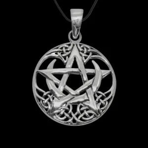 Celtic Pagan Pentagram Crescent Moon Round Charm Charm Pendant 925 Sterling Silver