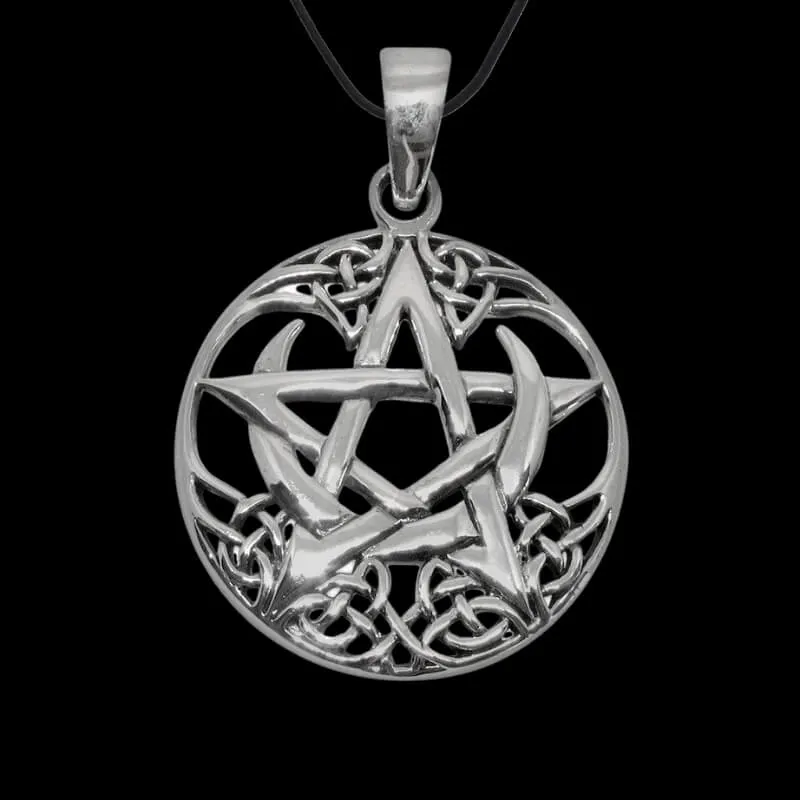 Celtic Pagan Pentagram Crescent Moon Round Charm Charm Pendant 925 Sterling Silver
