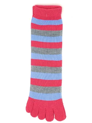 Cheerful Pink and Blue Stripe Toe Socks | ToeHugger