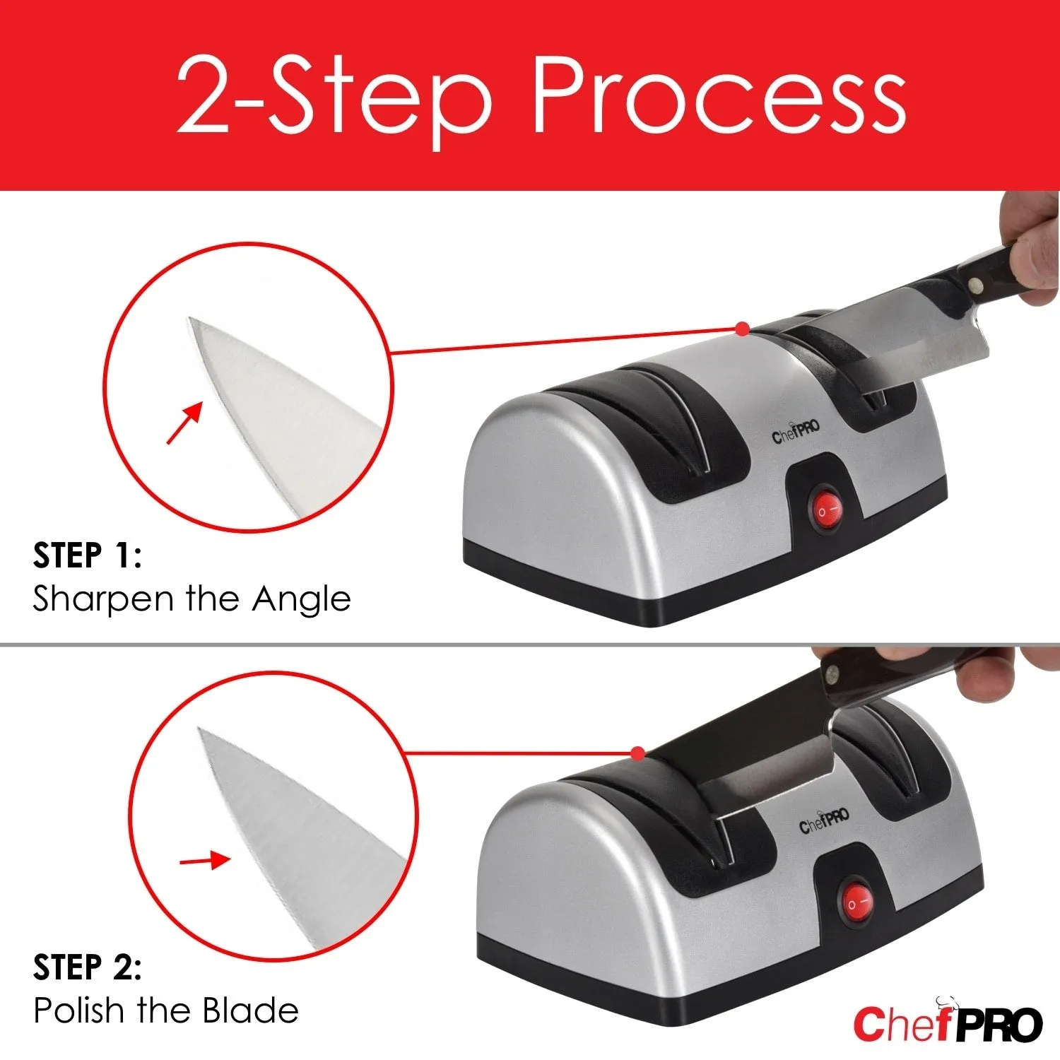 Chef Pro Electric Kitchen Knife Sharpener and Polishing System, Black-Silver