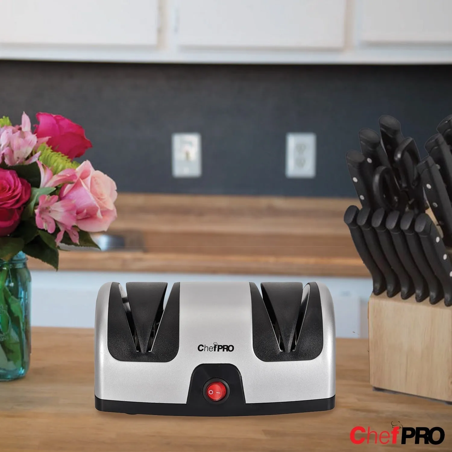 Chef Pro Electric Kitchen Knife Sharpener and Polishing System, Black-Silver