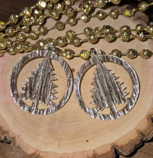 Circle Christmas Tree Earrings - Brushed Champagne