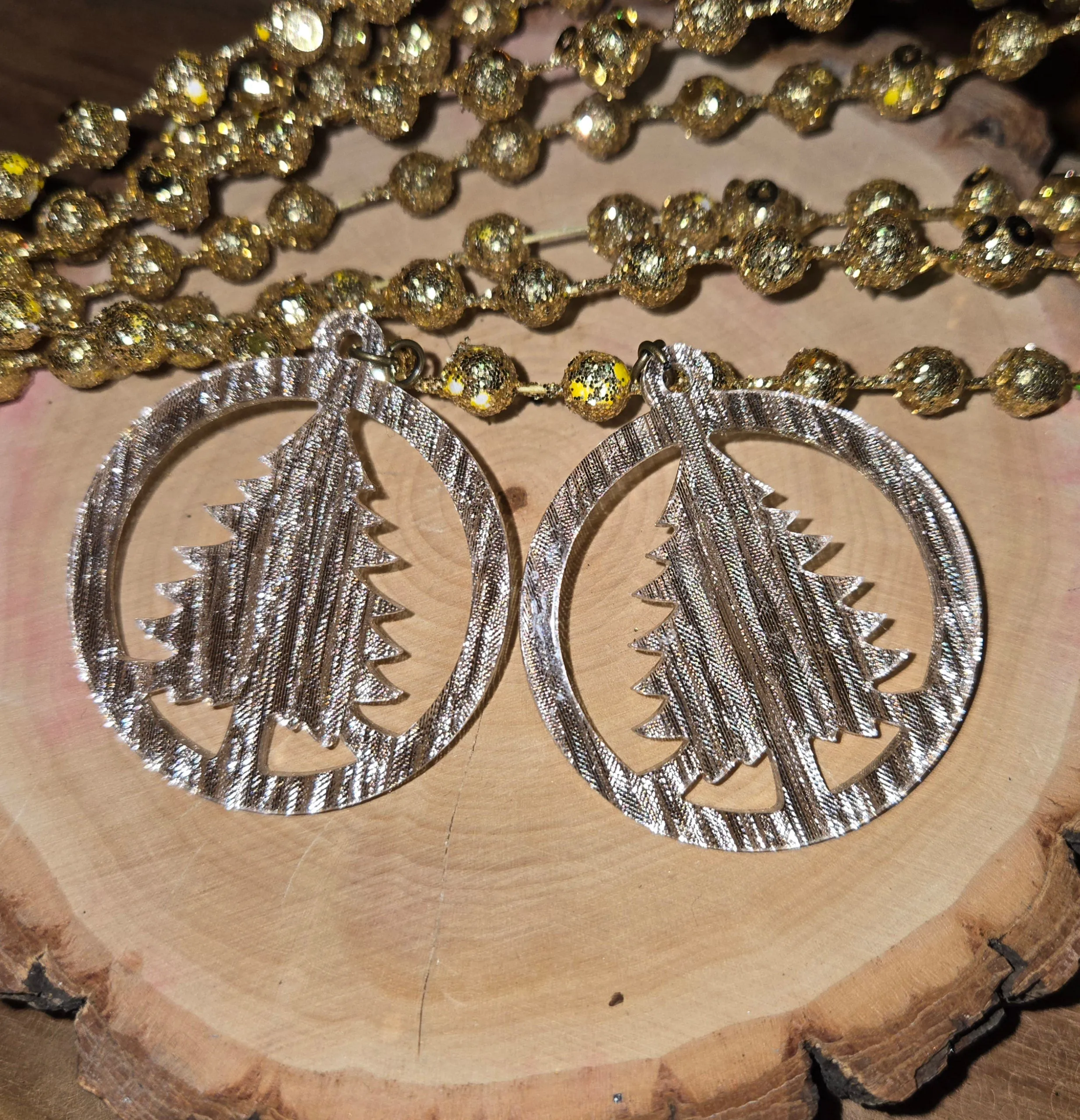 Circle Christmas Tree Earrings - Brushed Champagne