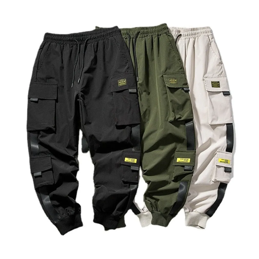 ContiNent 33 Joggers Cargo Pants for Men Casual Hip Hop Pocket Male Trousers Sweatpants Streetwear Ribbons Techwear Pants