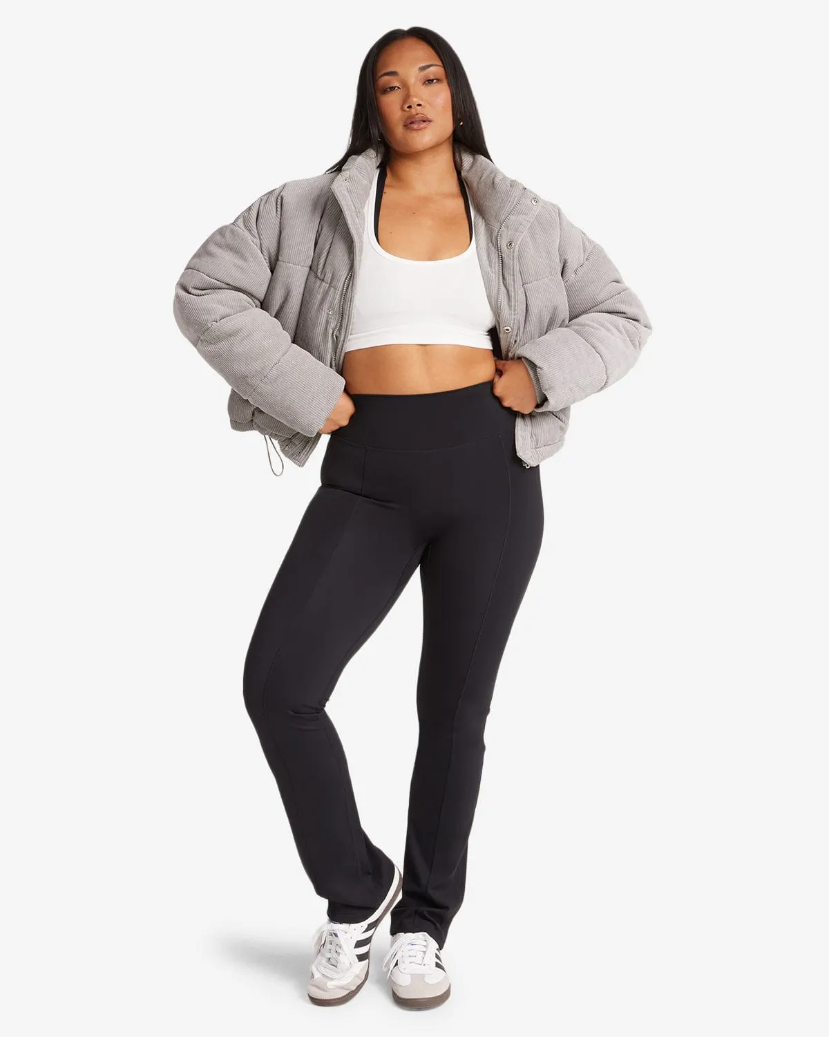 Corduroy Cropped Puffer Jacket | Grey