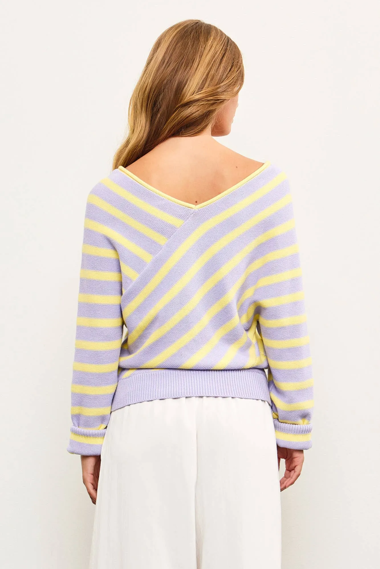 CROSS STRIPE V NECK SWEATER TOP