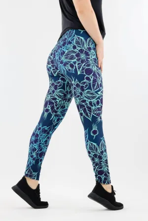 Cyan Flower - Casual - Long Full Leggings
