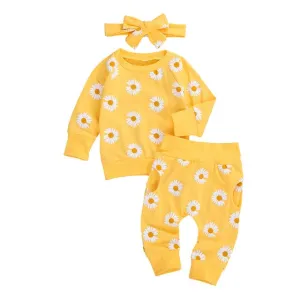 Daisy Print Long Sleeve Pullover   Pants   Headband 0-24 months