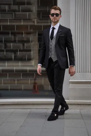 Daniel Black and Gray Wool Suit - Elegant Slim-Fit Three-Piece Ensemble