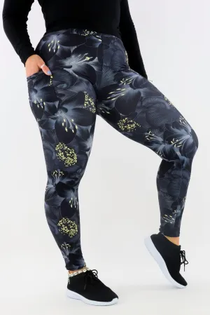 Dark Flowers - Casual - Regular Full Leggings - Pockets