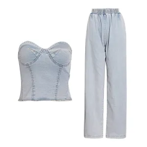 Denim Corset Tube Top and Pants Set
