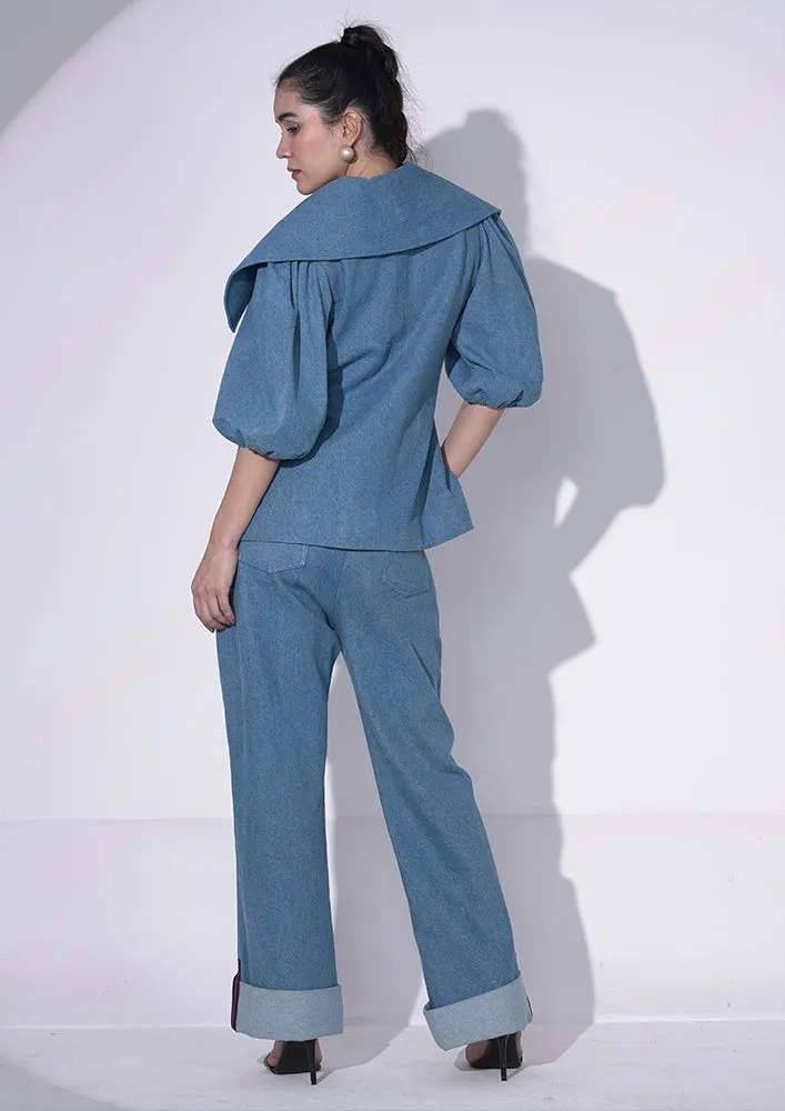 Denim vest bow set with sleeves
