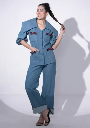 Denim vest bow set with sleeves