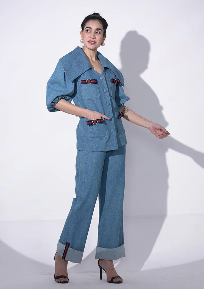 Denim vest bow set with sleeves