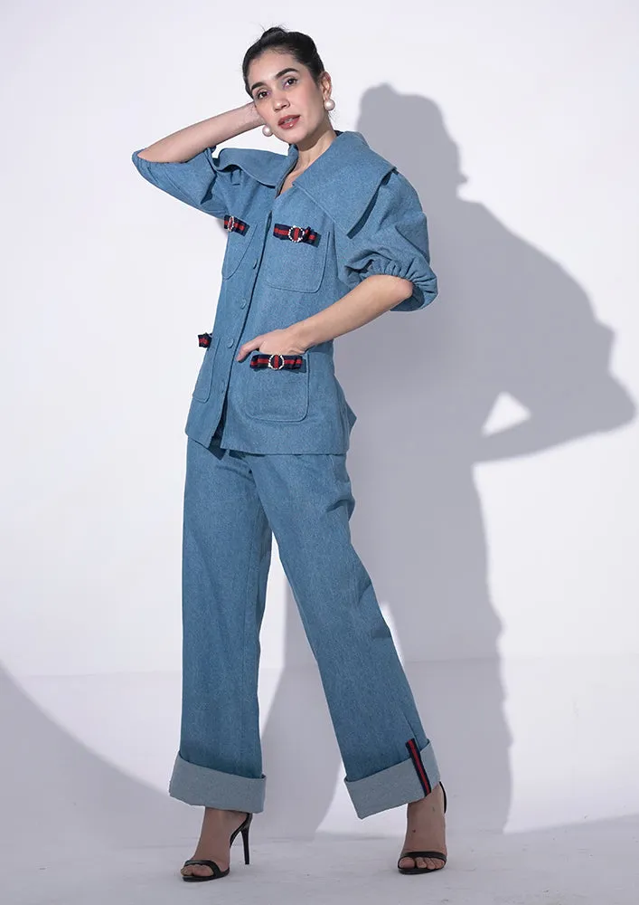 Denim vest bow set with sleeves