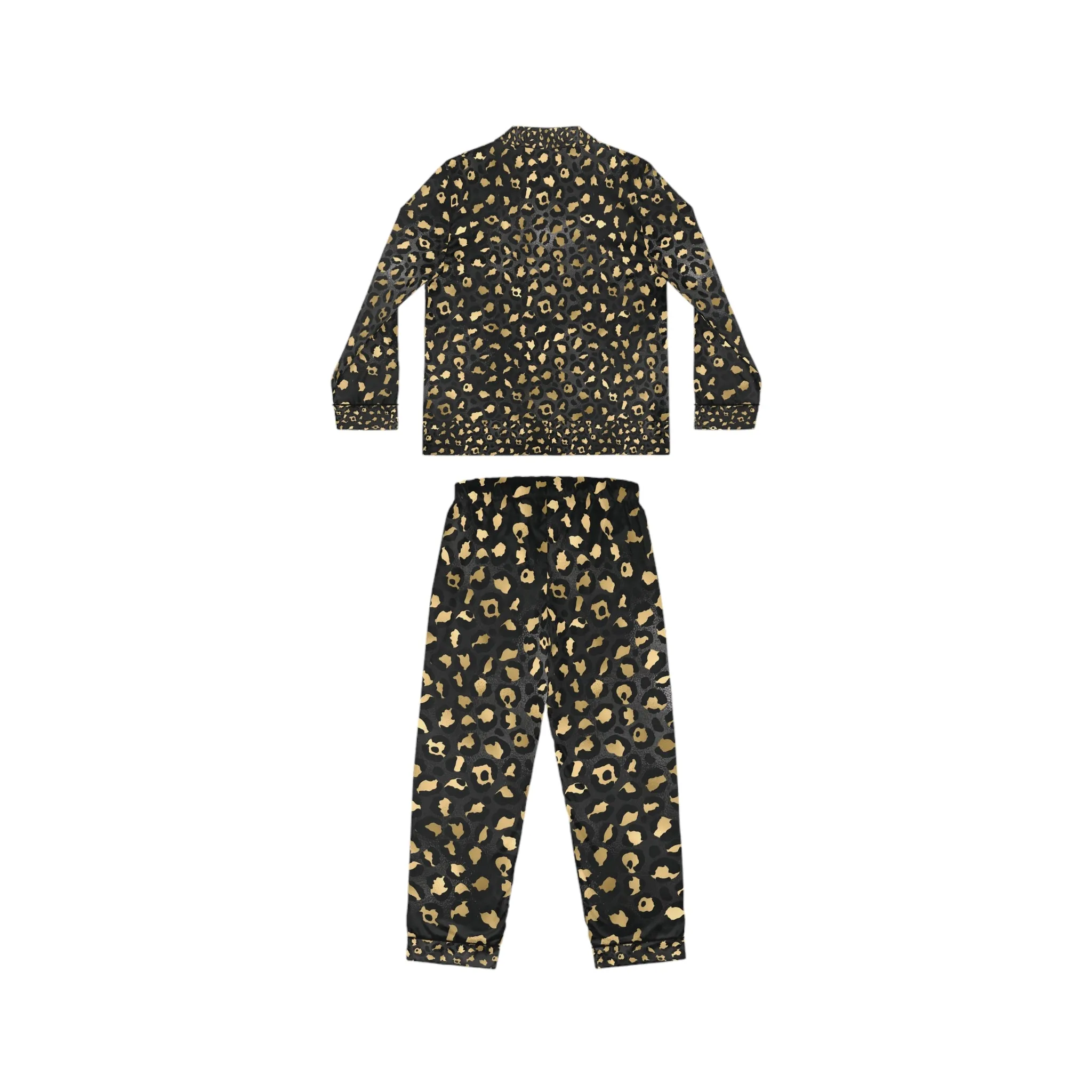 Elegant Women's Satin Pajamas Set - Black and Gold Leopard Print