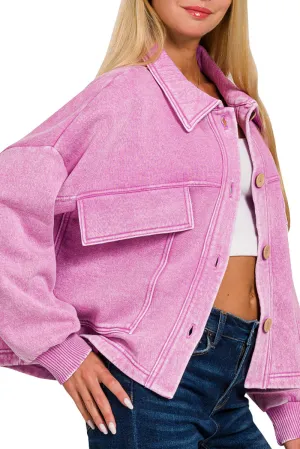 Embrace the Chill Mauve Acid Wash Cropped Shacket