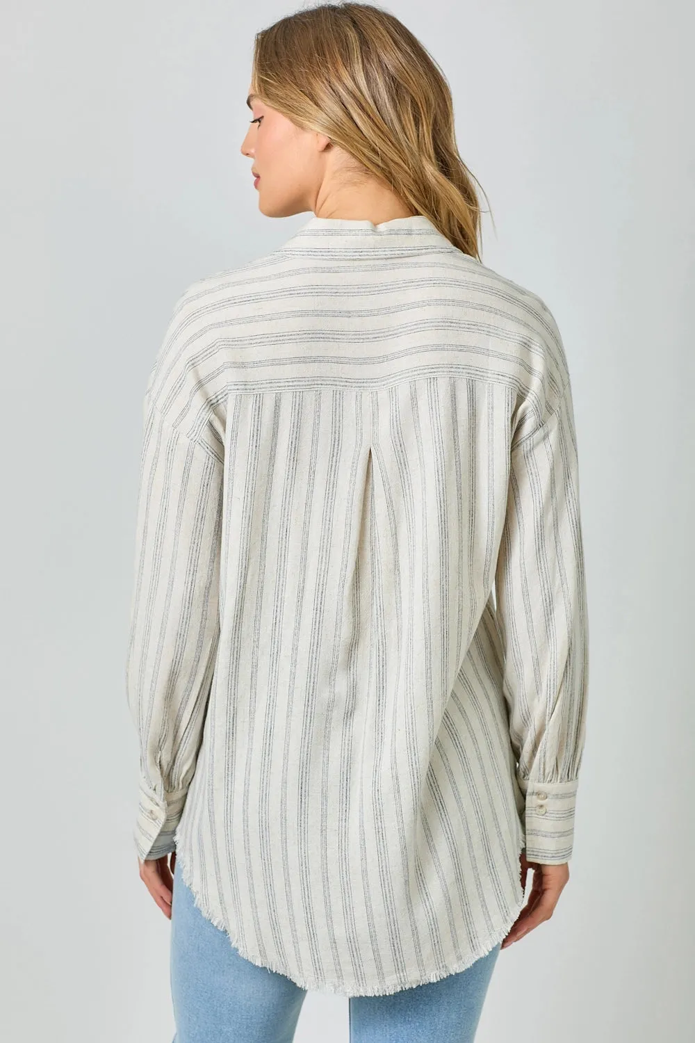 Frayed Fringe Edge Oversized Button Up Shirt