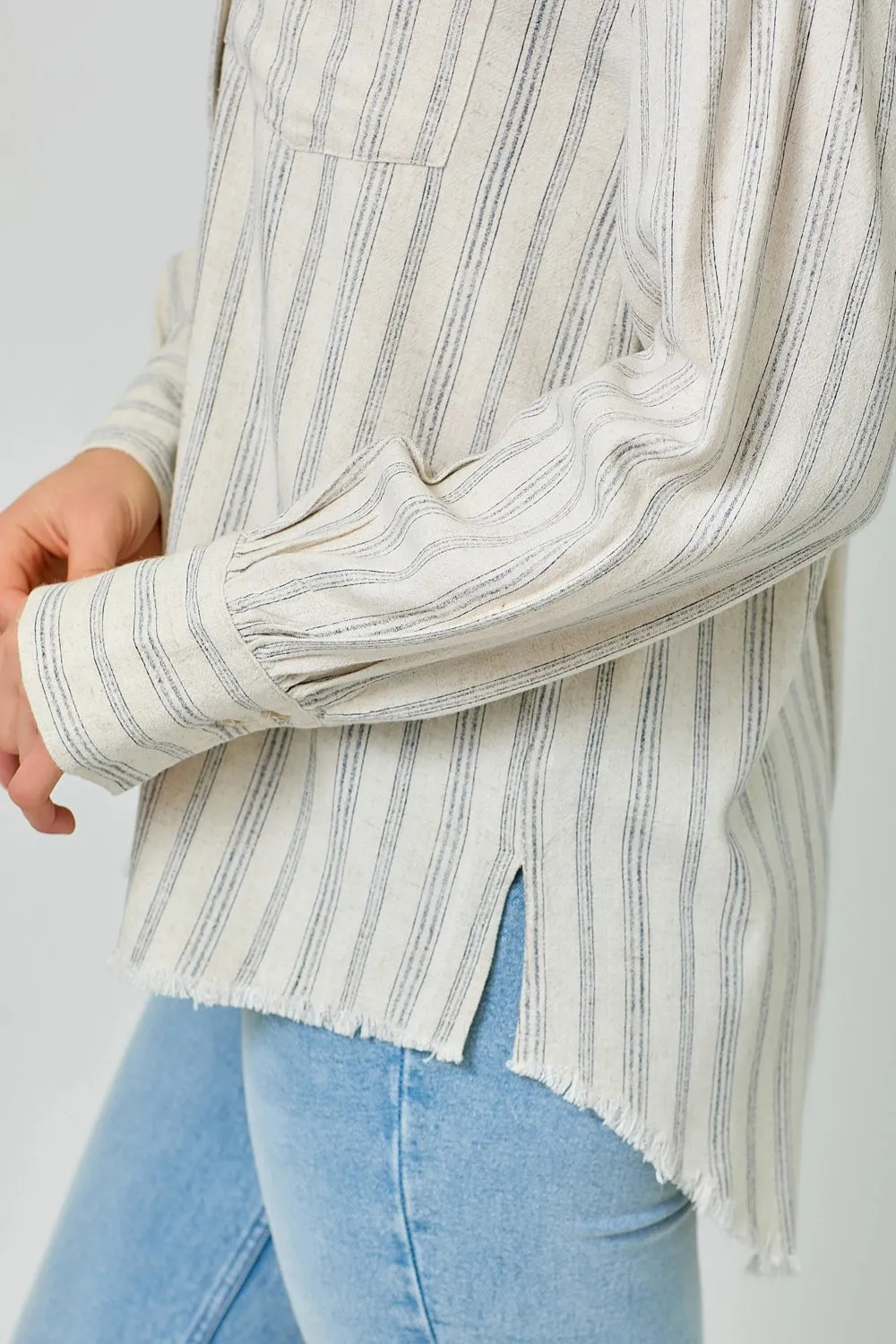 Frayed Fringe Edge Oversized Button Up Shirt