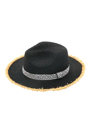 FRAYED TRIM AZTEC STRAW HAT