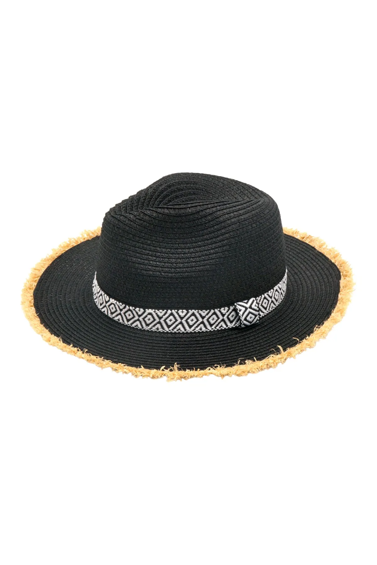 FRAYED TRIM AZTEC STRAW HAT