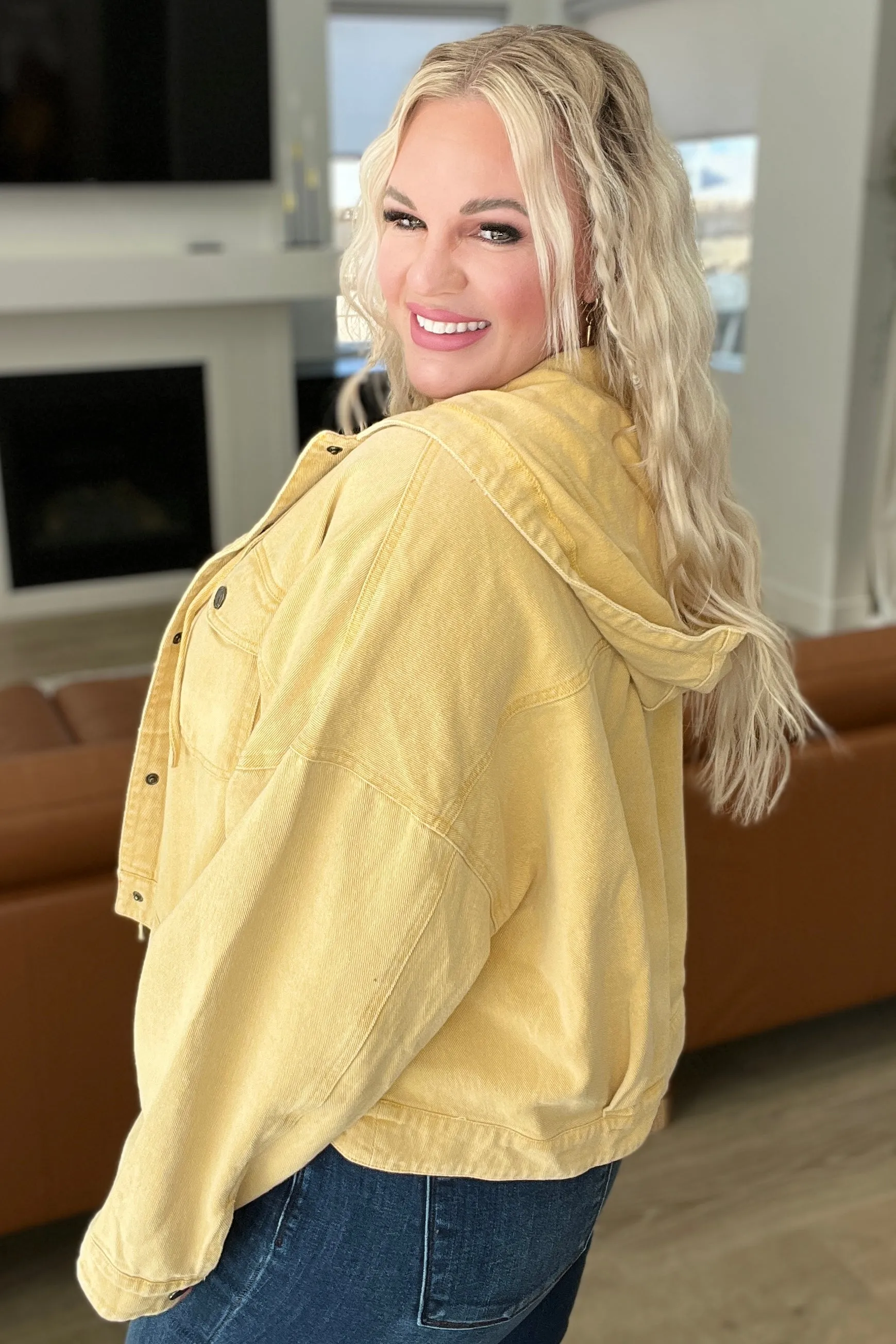 Gee Gee Mustard Cropped Hooded Denim Jacket