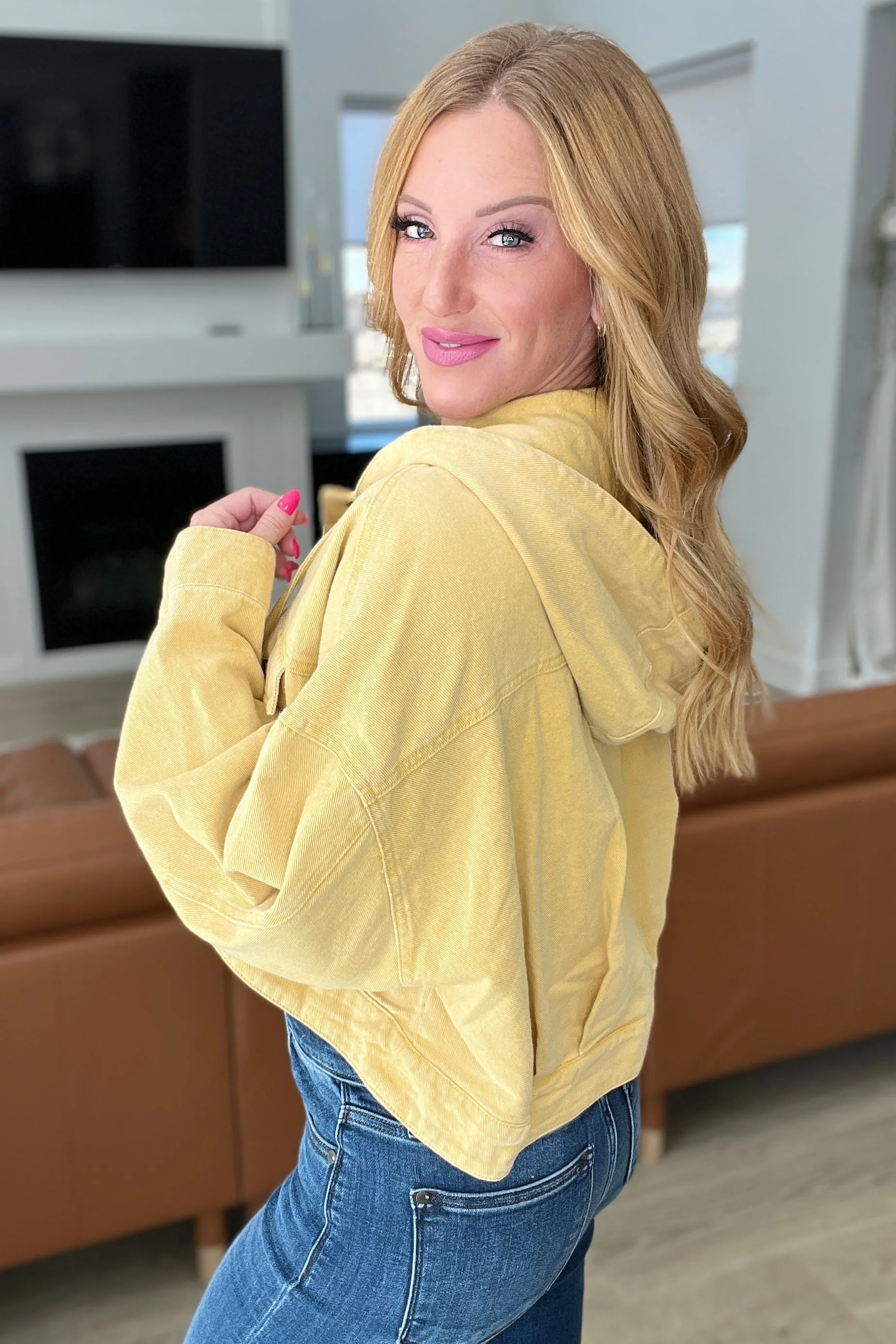 Gee Gee Mustard Cropped Hooded Denim Jacket