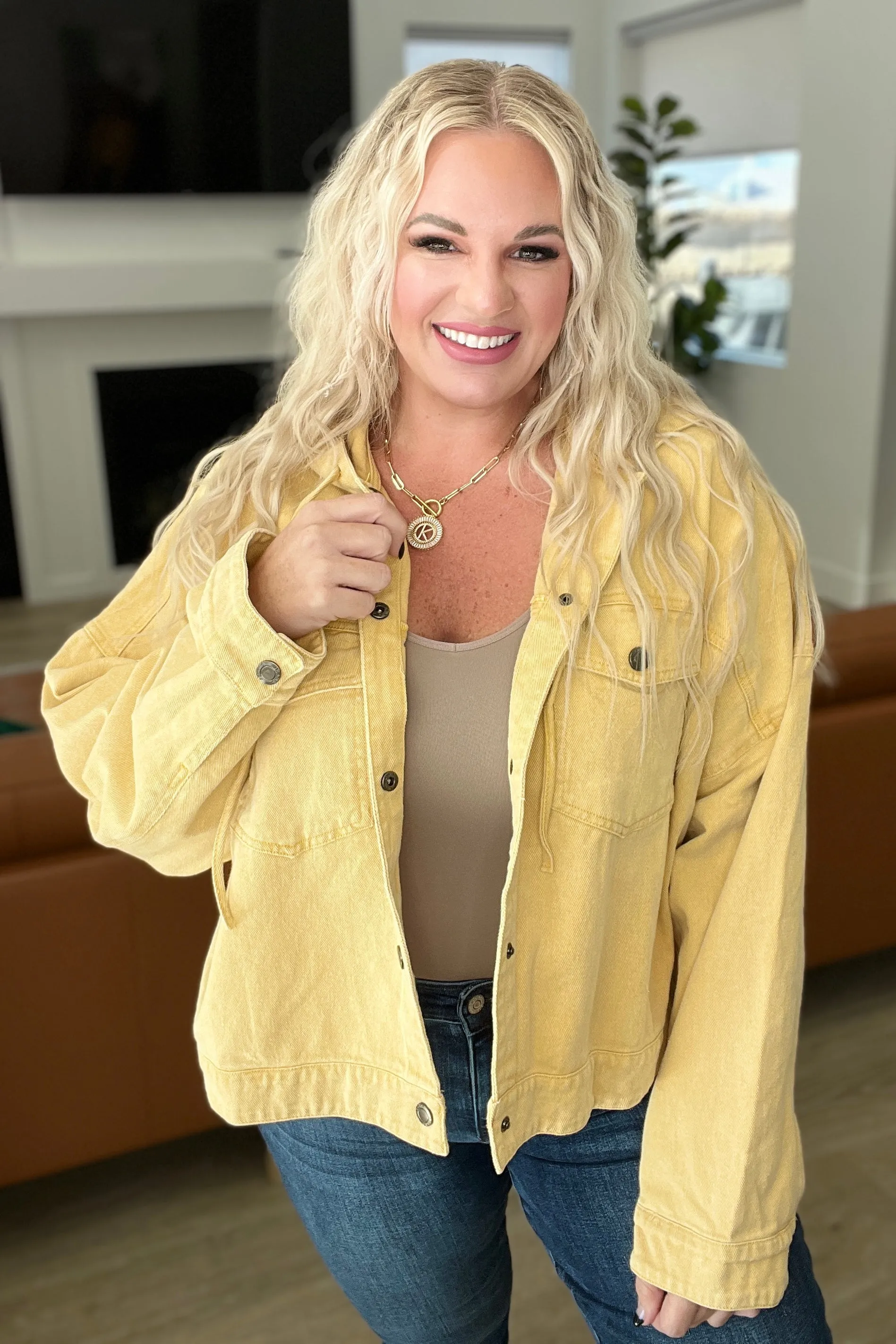 Gee Gee Mustard Cropped Hooded Denim Jacket