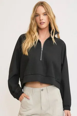Half Zip Cropped Sweatshirt Black