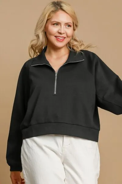 Half Zip Cropped Sweatshirt Black