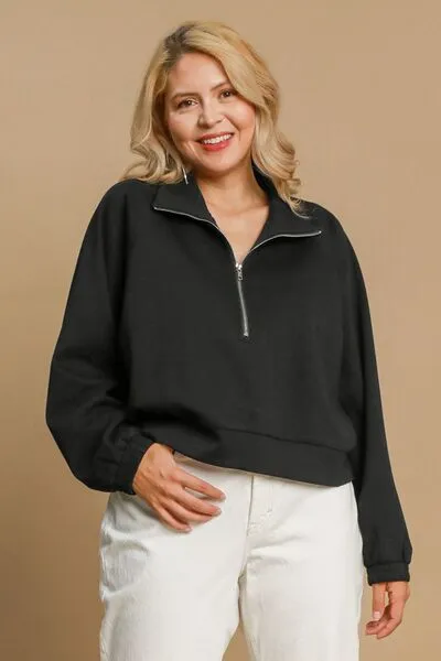 Half Zip Cropped Sweatshirt Black