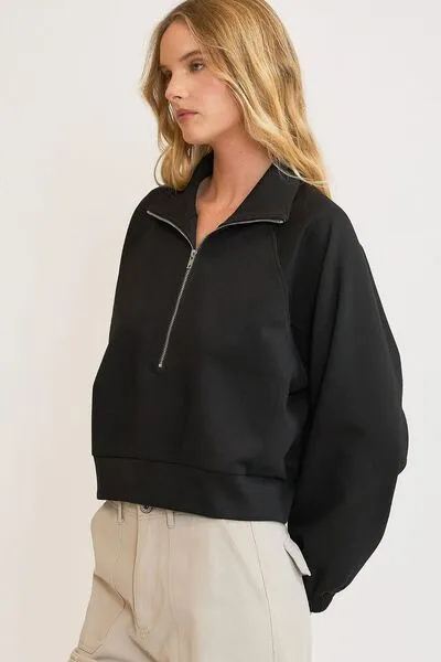 Half Zip Cropped Sweatshirt Black