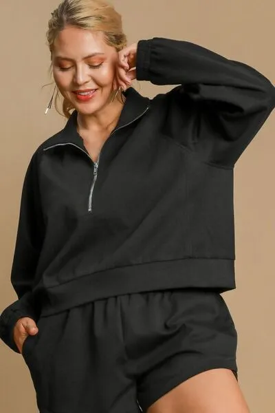 Half Zip Cropped Sweatshirt Black