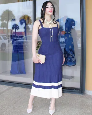 Having A Moment  Knitted Maxi Dress Navy