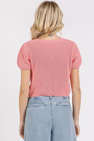 Hazel Blues® |  Mittoshop V-Neck Short Sleeve Crop Sweater
