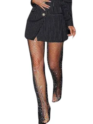 High-Waisted Sheer Crystal Rhinestone Fishnet Pants