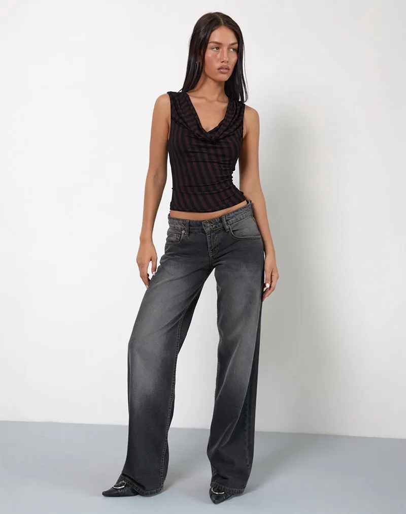 Hikari Top in Diagonal Stripe Maroon