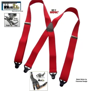 Holdup Brand Classic Series Bright Red X-back Suspenders with Black Patented Gripper Clasps