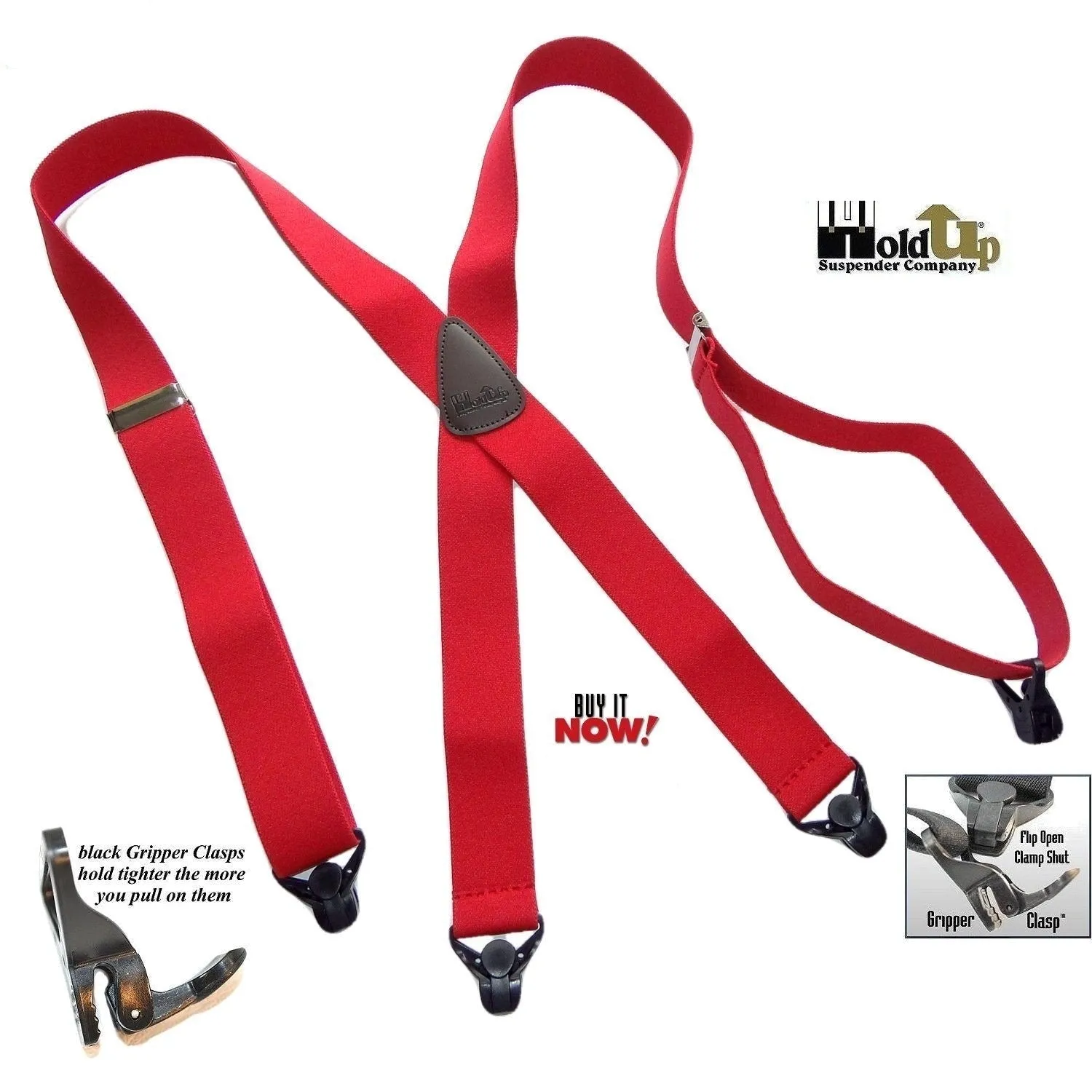 Holdup Brand Classic Series Bright Red X-back Suspenders with Black Patented Gripper Clasps