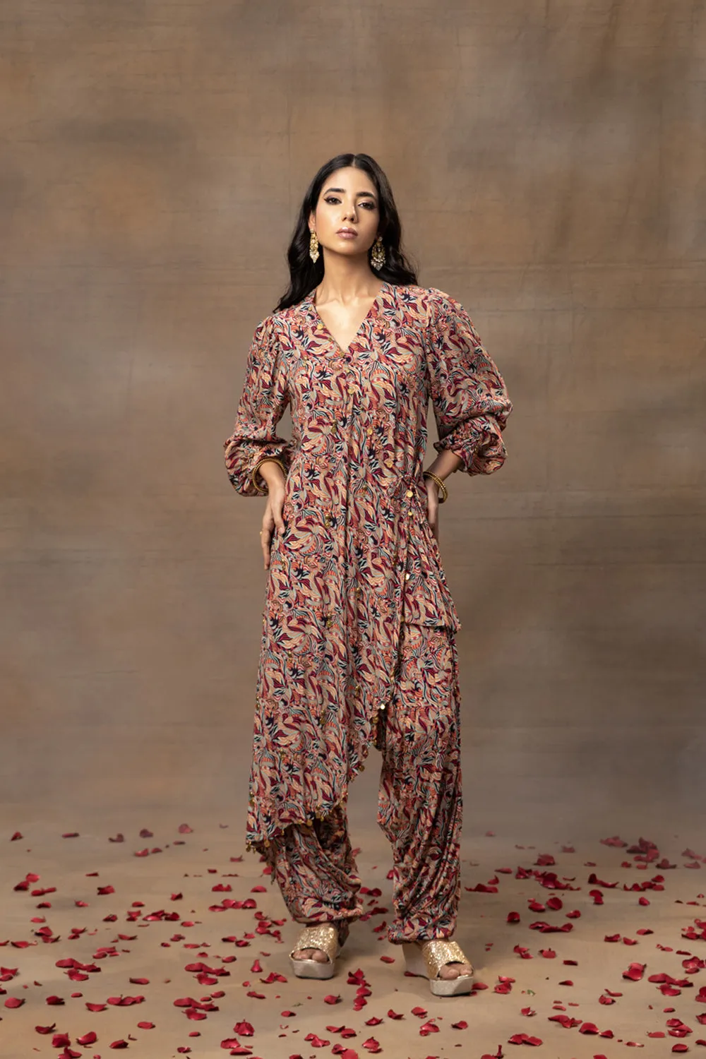 Ivory Printed Overlap Kurta And Patiala Pants Set