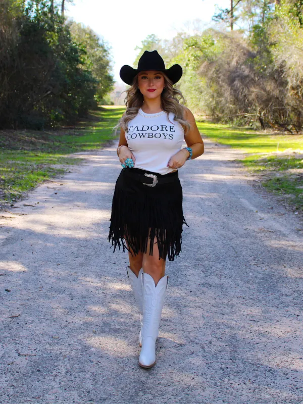 J'Adore Cowboys Rhinestone Trim T-Shirt, White