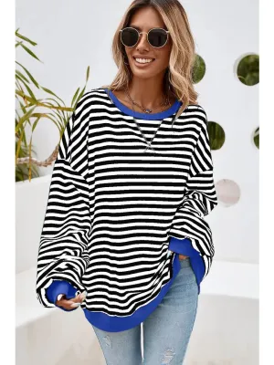 Jazmin Stripe Contrast Trim Oversized Pullover Sweatshirt