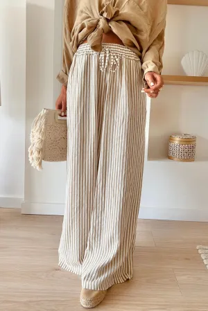 Khaki Stripe Loose Drawstring Pants