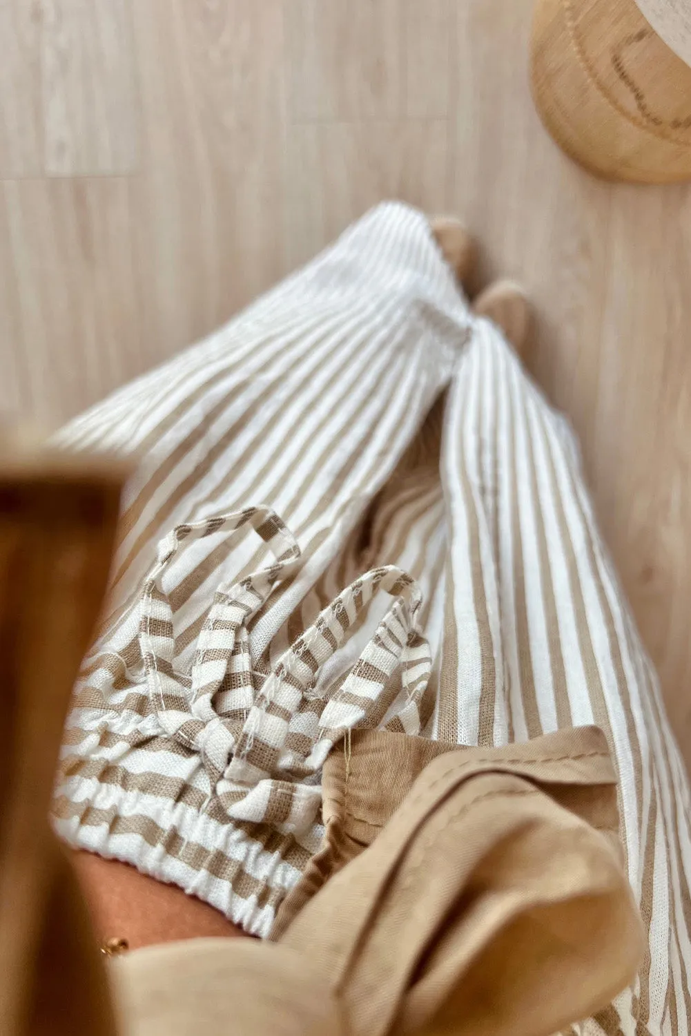 Khaki Stripe Loose Drawstring Pants