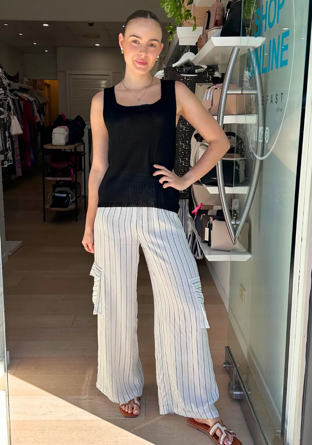 KIA CARGO PANTS - BLACK AND WHITE STRIPE
