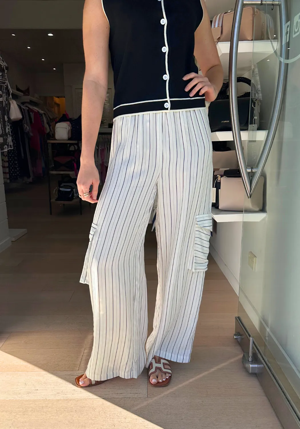 KIA CARGO PANTS - BLACK AND WHITE STRIPE